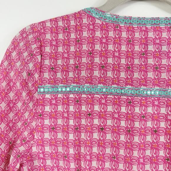 Vineyard Vines Cowrie Shell Mirrored 100% Silk Tunic Dress Size 4 Embroidered - Picture 13 of 16